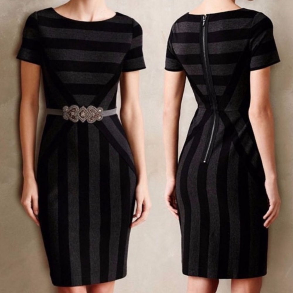 Anthropologie Black and Gray Striped Dress